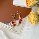 Handpicked Rose Huggie Earrings - The hand and red rose flower huggie hoops - Hand-Shaped Pendant Earrings - valentine’s day gift for her